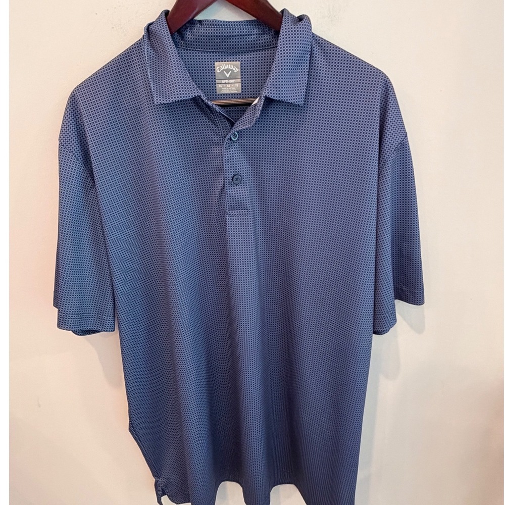 Callaway Opti-Dri Mens XL Blue Micro Checkered Golf Polo Shirt Short Sleeve 1057
